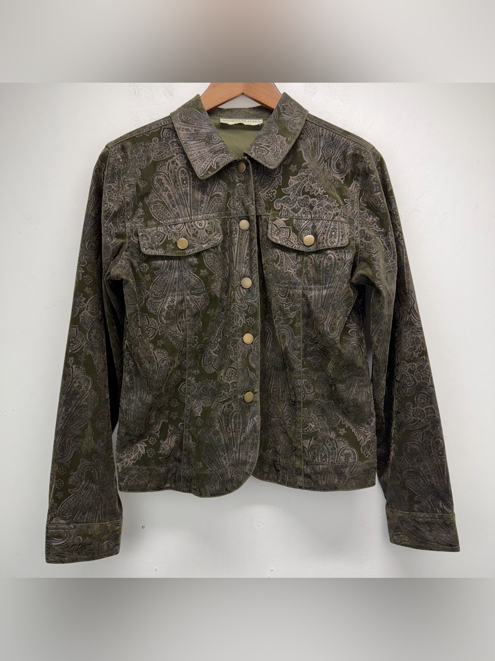 Vtg Bamboo Traders size Small Women’s Green Embossed Paisley Button Up Jacket